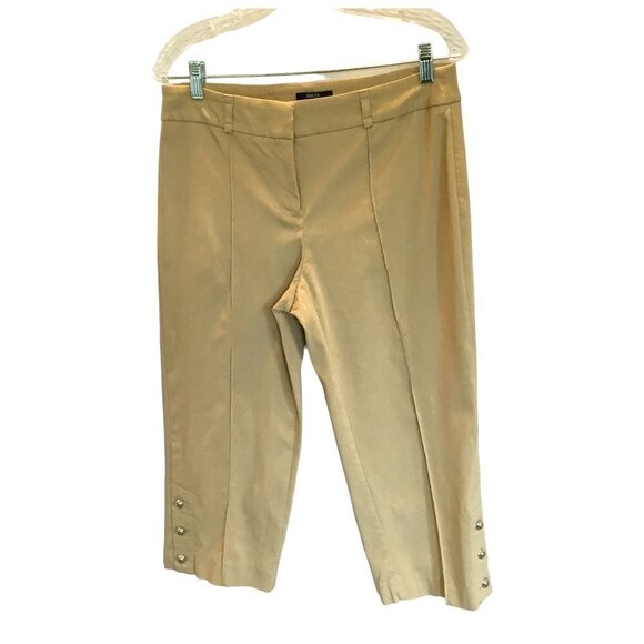 Style & Co Capris Khaki Stretch with Side Silver Buttons at Hem Women's Size 8 - Picture 1 of 9